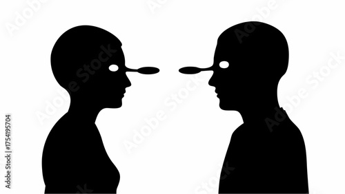 Conceptual communication with spoon eyes, seeing through each other, minimalist modern vector design