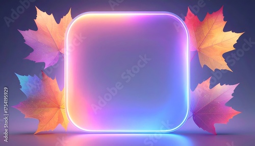 autumn leaves neon frame background