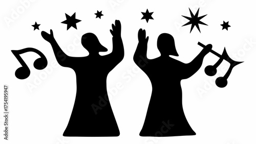 Elegant silhouette design with musical notes and stars for holiday celebrations and carol singing