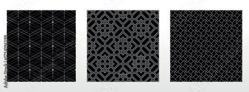 Geometric set of seamless black and gray patterns. Simple vector graphics
