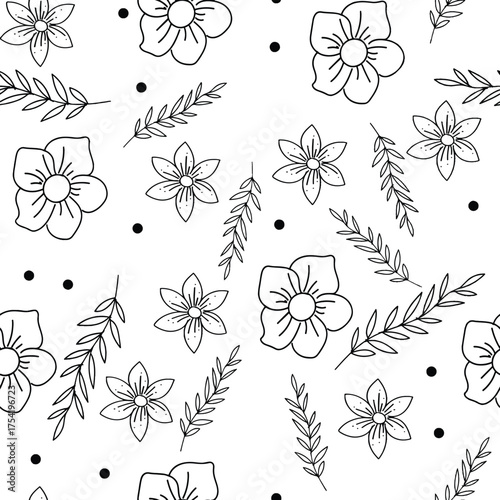 Elegant seamless floral pattern in hand drawn style. perfect for coloring pages, fabric design, wrapping paper, wallpaper, stationery, and minimalist backgrounds.