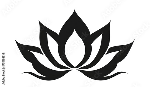 A lotus flower design with six petals, a vector logo in black and white on an isolated background. 