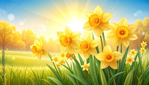 Fototapeta Naklejka Na Ścianę i Meble -  Spring daffodils in a meadow