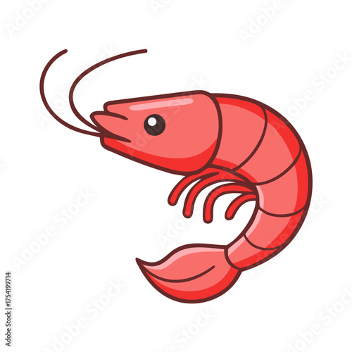Colored vector icon of a red shrimp, symbolizing seafood, marine life, and culinary delicacies. Isolated on a transparent background