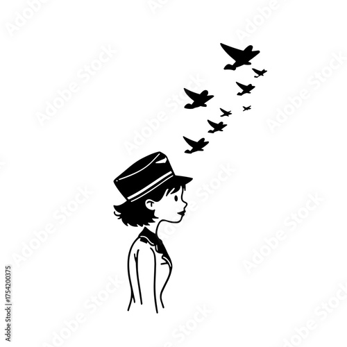 Flight Attendant. Flight Attendant simple black and white line art vector logo