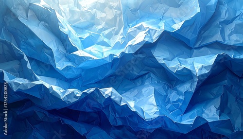 Abstract close-up showcasing textured and wrinkled blue paper with variations in tone and depth
