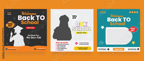 Back to school social media post. Colorful social media template. Trendy editable social media template
