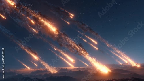Fiery Asteroids Entering Earth Atmosphere in Explosion