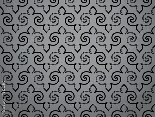 Abstract geometry pattern in Arabian style. Seamless vector background. Gray and black graphic ornament. Simple lattice graphic design