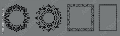Set of decorative frames Elegant vector element for design in Eastern style, place for text. Floral black and gray borders. Lace illustration for invitations and greeting cards