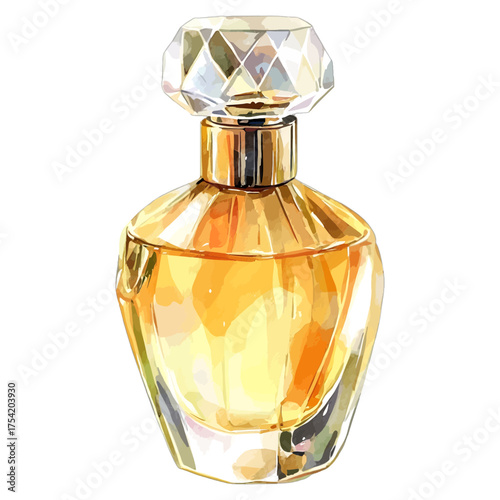 Watercolor Perfume Bottle with Crystal Cap Clipart
