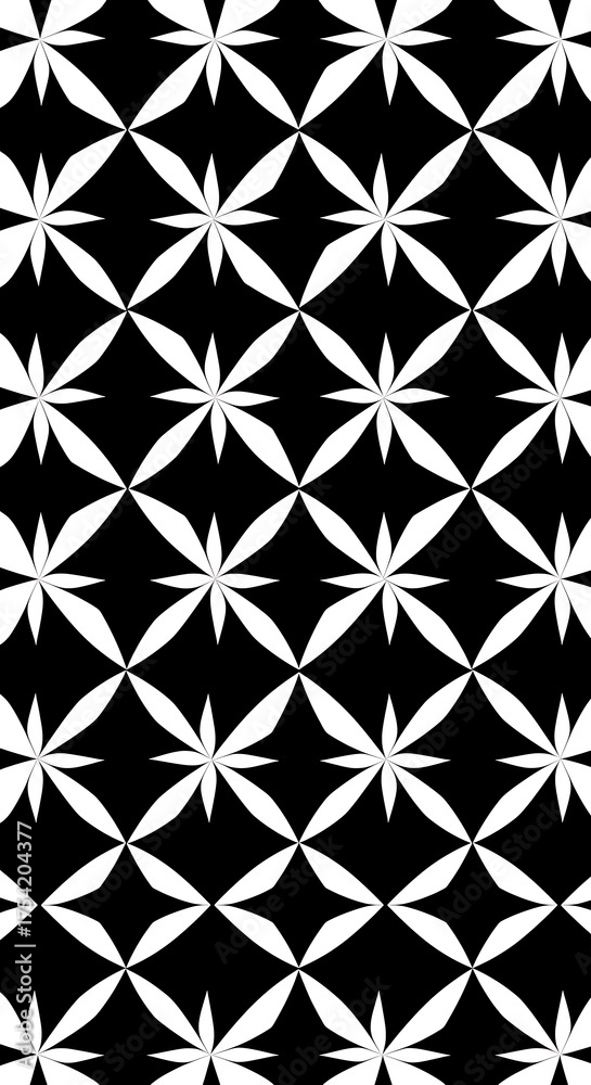 Fototapeta premium Vertical black and white floral pattern with repeating flower shapes