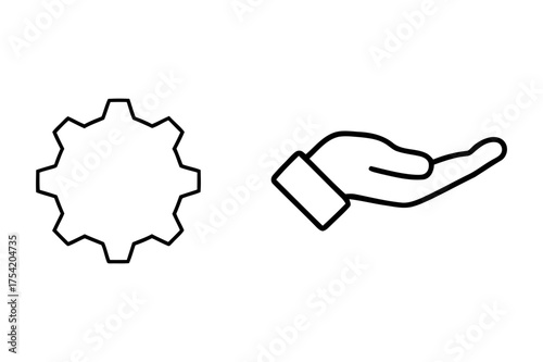 Gear outline and hand outline suggesting support or assistance with mechanical processes and engineering tasks