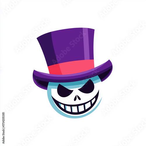 Smiling skeleton in purple hat