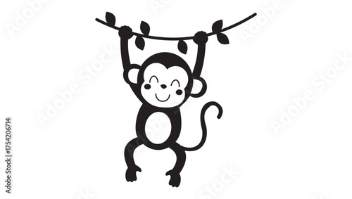 Canvas Print Cute Monkey Hanging Vector – Fun Jungle Animal Illustration