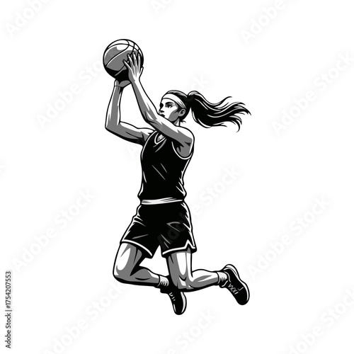 Silhouette of female basketball players competing