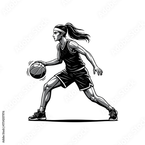 Silhouette of female basketball players competing