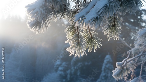 snow covered pine tree branches