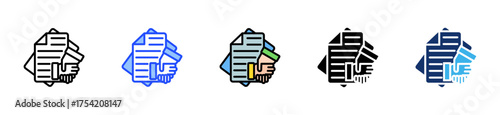 Signed Agreement Document Icon Collection With Multiple Styles