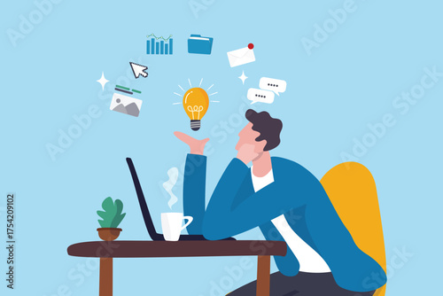 Freelance work from home or digital online business, side hustle or remote job, working with computer laptop as self employed, pay by project, young adult freelancer work with computer laptop at home.