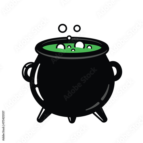 Witch's Cauldron Boiling Green Potion Bubbling, Halloween Magic, Fantasy