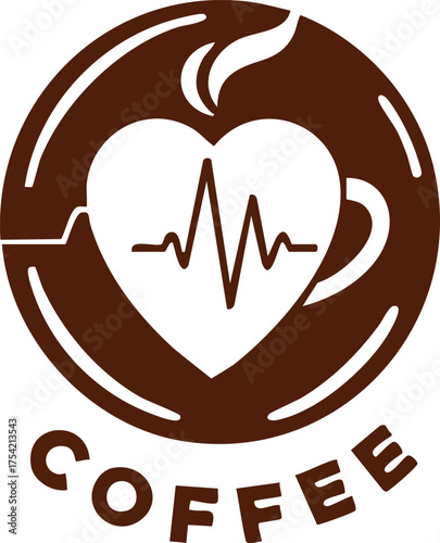 A logo for a coffee shop with a heart-shaped cup of coffee