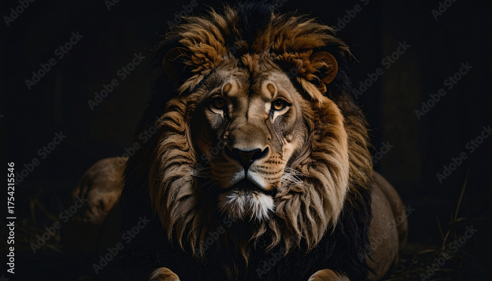 Fototapeta premium Majestic Lion in Dramatic Lighting