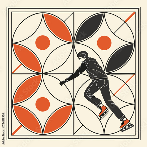 Ice skater in geometric pattern ice skating sport