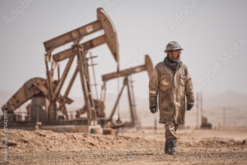 oil industry laborer with helmet on site concept of labor industry energy workforce resilience determination petroleum drilling safety outdoor employment engineering profession heavy