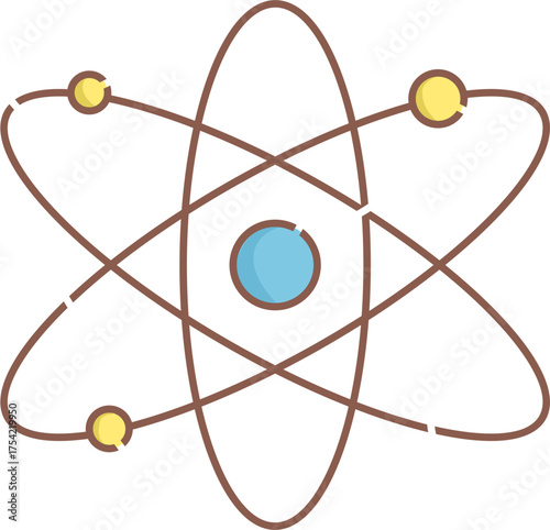 Atomic model with orbiting electrons illustration