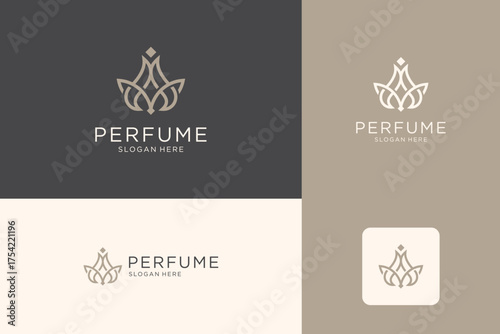 Minimalist perfume logo design with line art style.