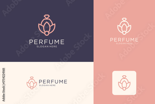 Minimalist perfume logo design with line art style.