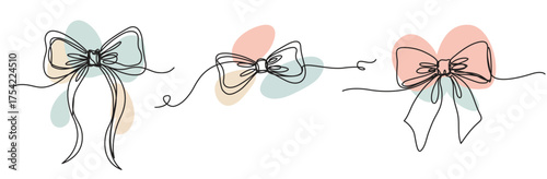Continuous Line Drawing of Elegant Ribbon Bows, Minimalist One Line Art for Gift Wrapping, Wedding Decoration, Greeting Cards, and Modern Design