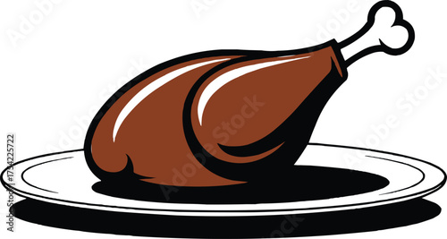 Minimal turkey leg dinner plate design vector illustration,generative ai