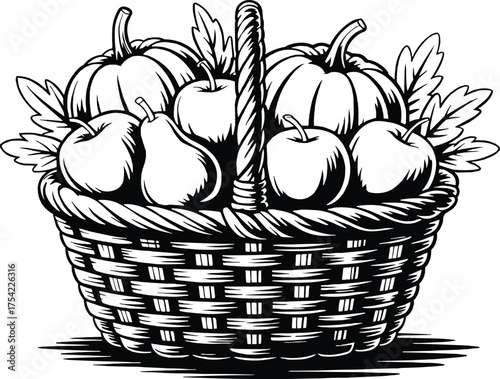 Thanksgiving harvest basket fruit abundance design silhouette vector illustration,generative ai