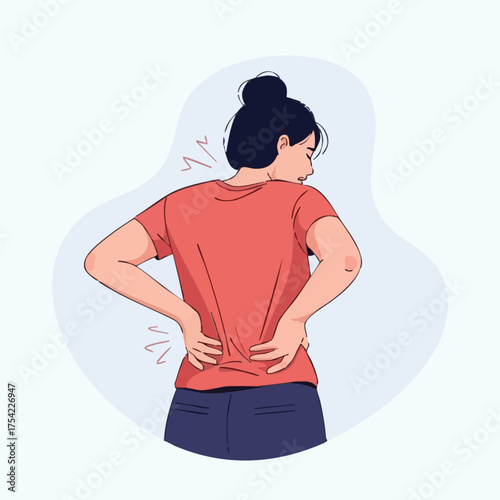 Woman experiencing back pain illustration
