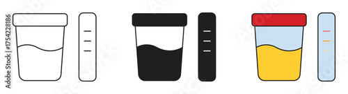 Urine test icon set, detecting urinary tract infections, kidney disease and diabetes. Lab test. Isolated vector illustration.
