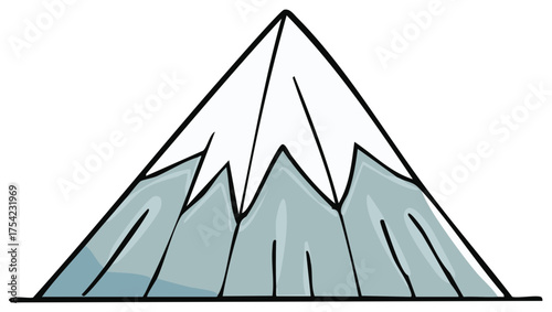 Snowy Mountain Peaks Cartoon Illustration: Triangular and Jagged Ridges Covered in White Snow, Fresh Scenic Environment