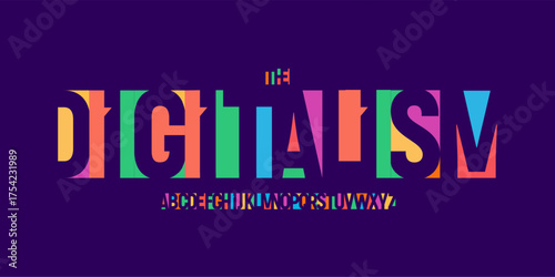 Geometric colorful alphabet, negative space cutout sans serif lettering, origami font for tech logo, catchy headline, modern corporate branding, bright colour digital typography, vector typeset.