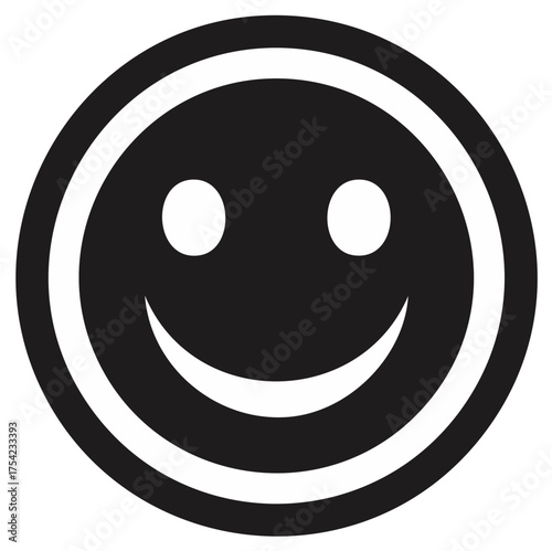 Simple Round Smiley Face Icon with Circular Border and Positive Expression