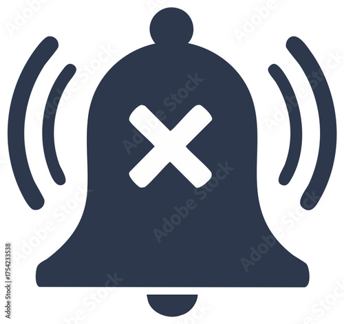 Mute Bell Icon: Notification Silence Symbol with Cross, Quiet, Noise Off Glyph