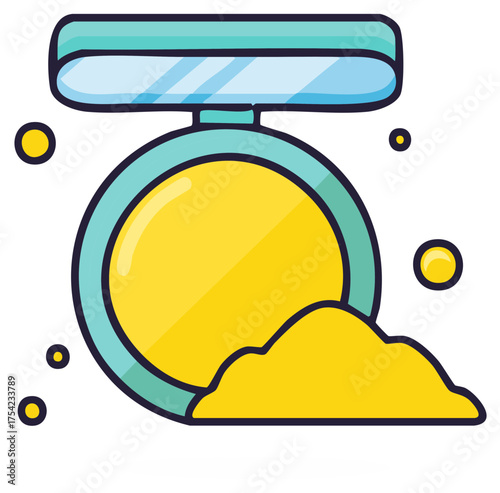 Colorful cartoon illustration of an open makeup powder compact cosmetic