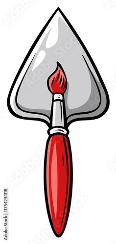Red Paintbrush With a Triangular Shaped Palette, Art Supply for Acrylic Watercolor Oil Tempera Painting