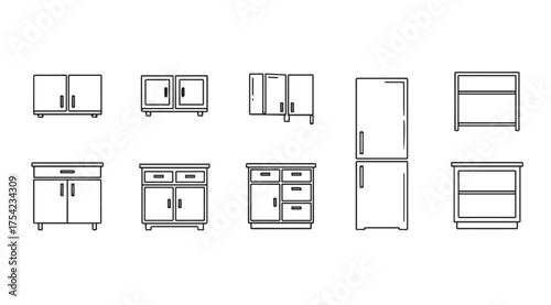 Vector art of kitchen furniture icons set