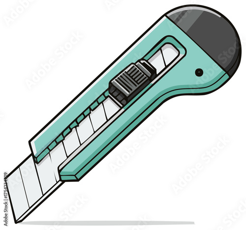 Illustration of a blue and black utility knife isolated on a white background