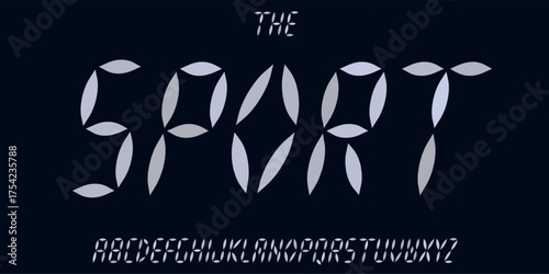 Font logo alphabet typography letter type. Futuristic segmented display with digital blade shapes for cyber sport, UI dashboards, experimental branding, and tech-inspired visual systems. Vector type