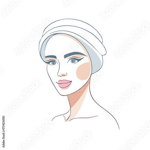 Woman with a towel on her head and a face mask.