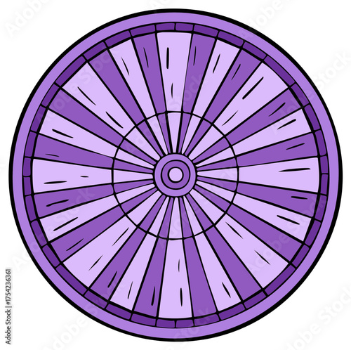 Circular design with radial spokes in alternating shades of purple and lavender
