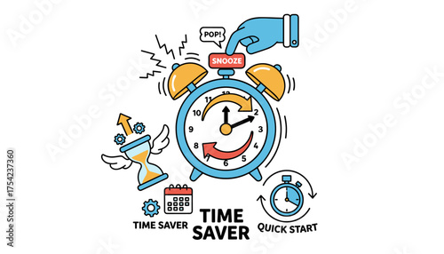 Vector illustration of a classic red alarm clock ringing loudly, symbolizing urgency, time management, and the start of a new day, perfect for business and lifestyle concepts.