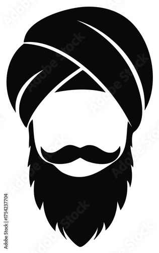 Iconic black silhouette portrait featuring traditional turban headwear and distinctive full beard mustache